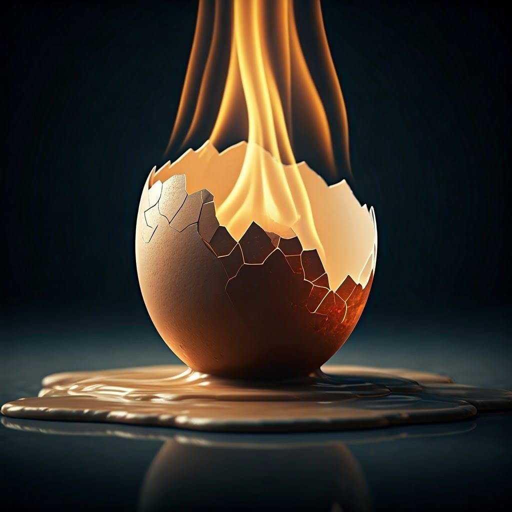 Surreal Melted Eggshell in Cinematic Film Still