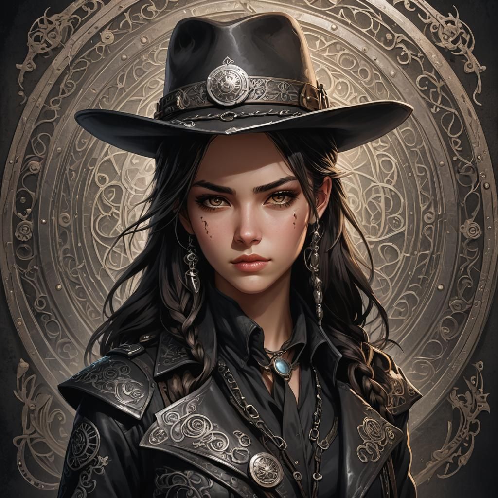 Lila Shadow Mage: Western Steampunk Anime Portrait