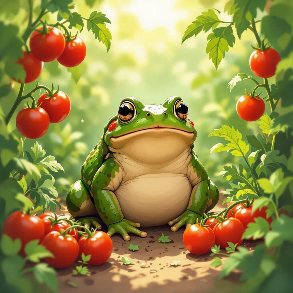 Charming Toad Ruperto in a Lush Vegetable Garden