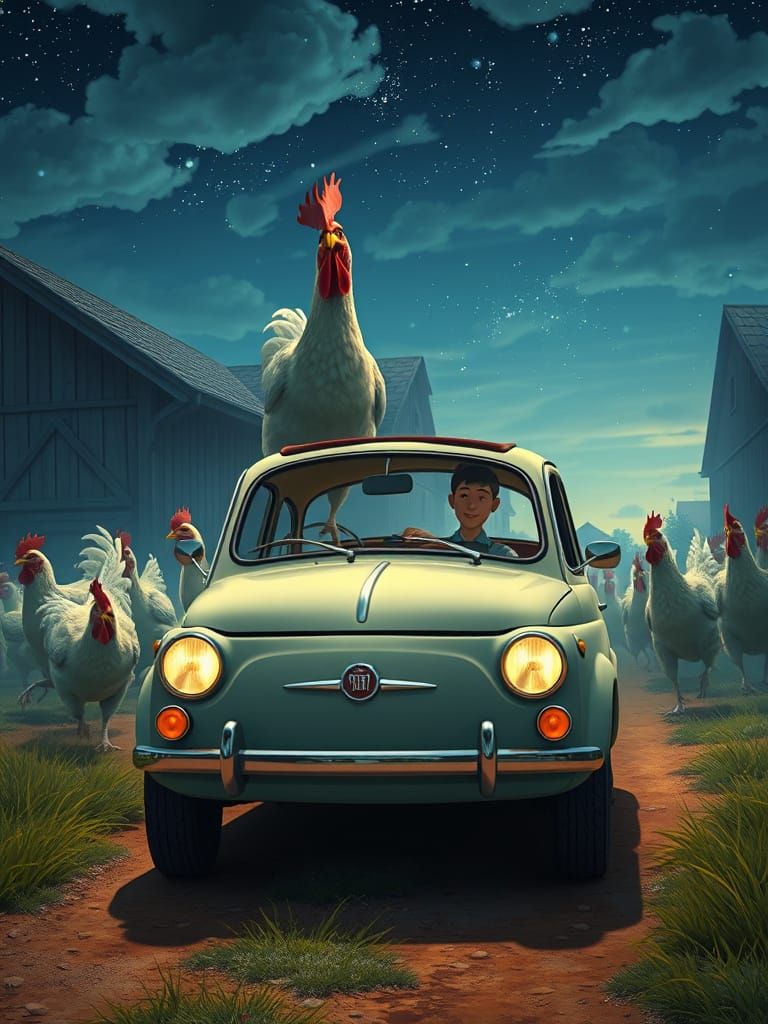 Lupin's Fiat Chase: Ghibli-Style Chicken Run