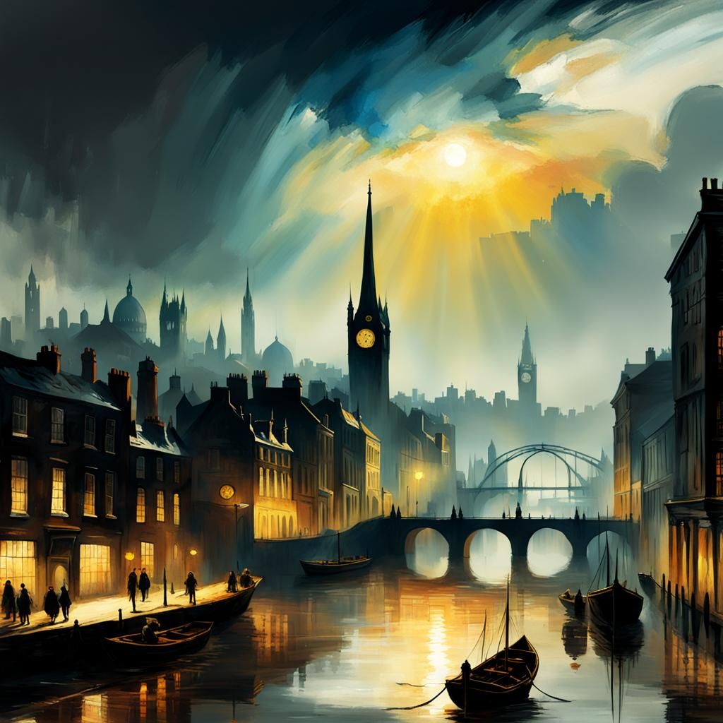 Cityscape Painting in J.M.W. Turner Style