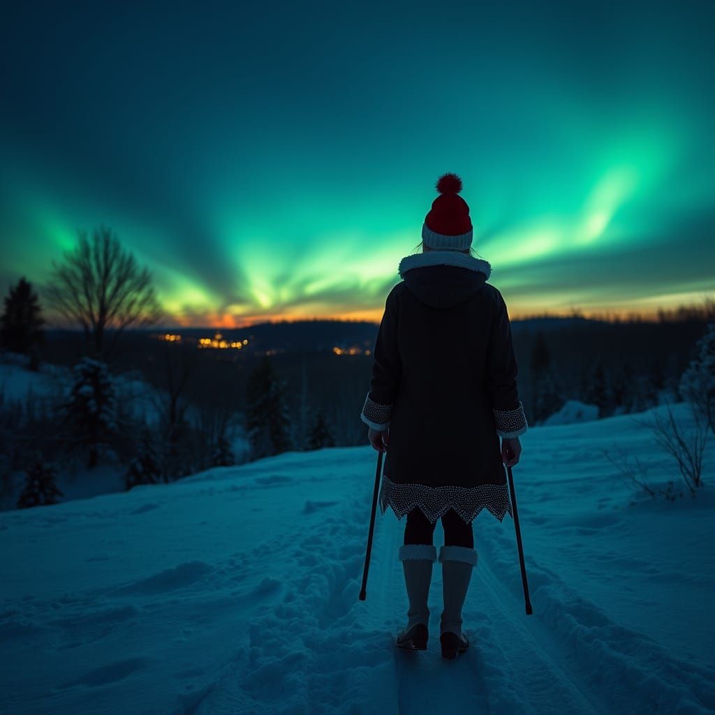 Girl in Summer Hat Strolling in Birch Grove