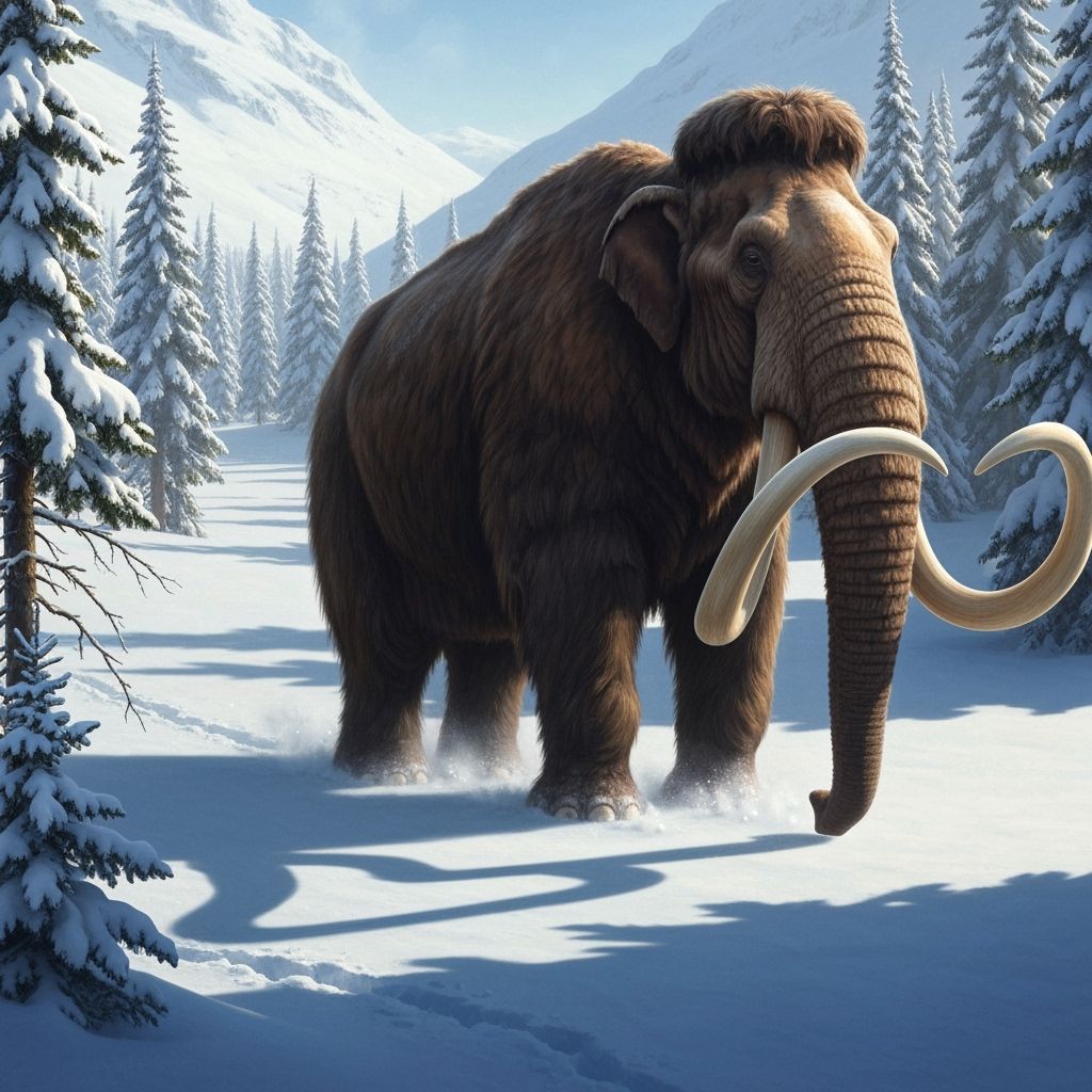 Woolly Mammoth in Snowy Valley, Photorealistic Wildlife Scen...