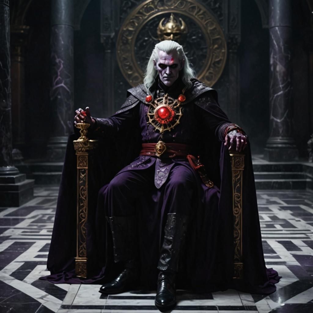 Evil Lord Zekk Radiating Dark Aura in Gothic Throne Room