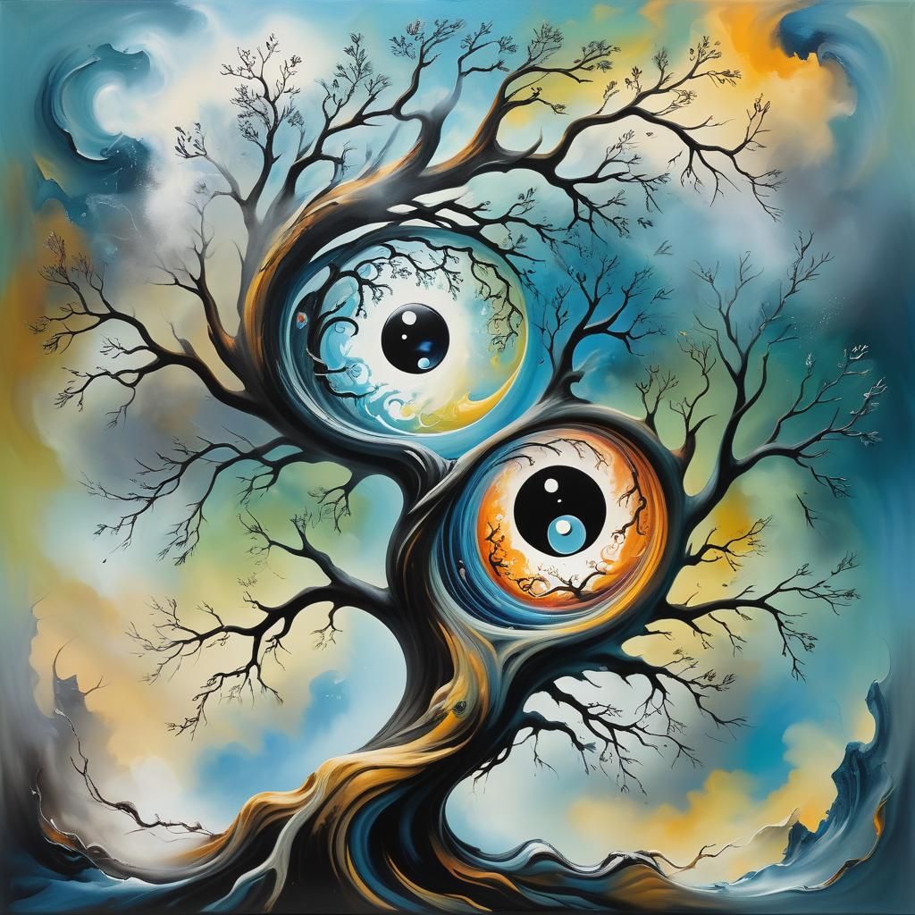 Surreal Yin-Yang Crack in a Gnarled Branch