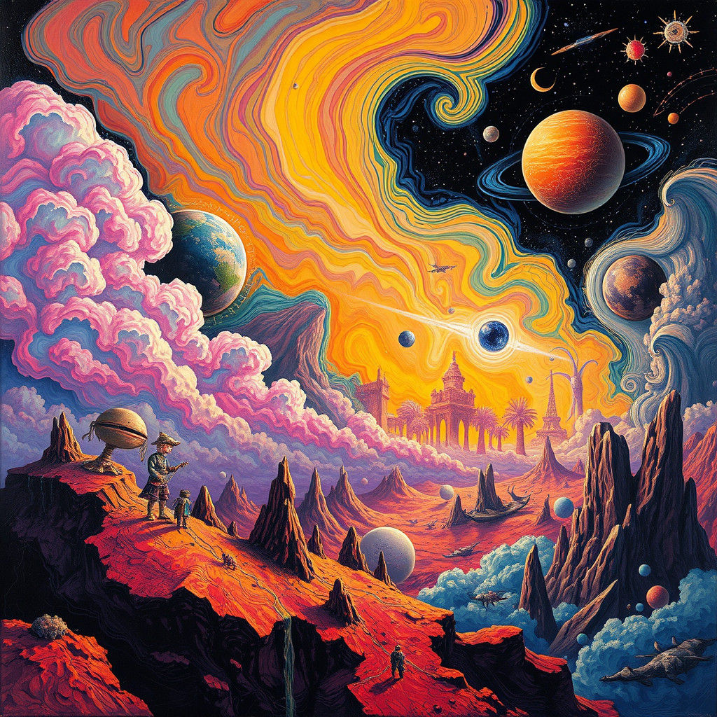 Surreal Dreamlike World with Stars in Basquiat Style