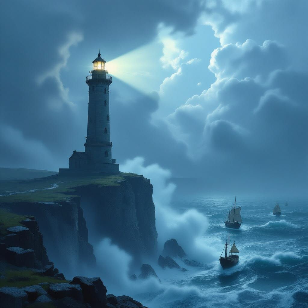 Vast Ancient Lighthouse on Stormy Coast