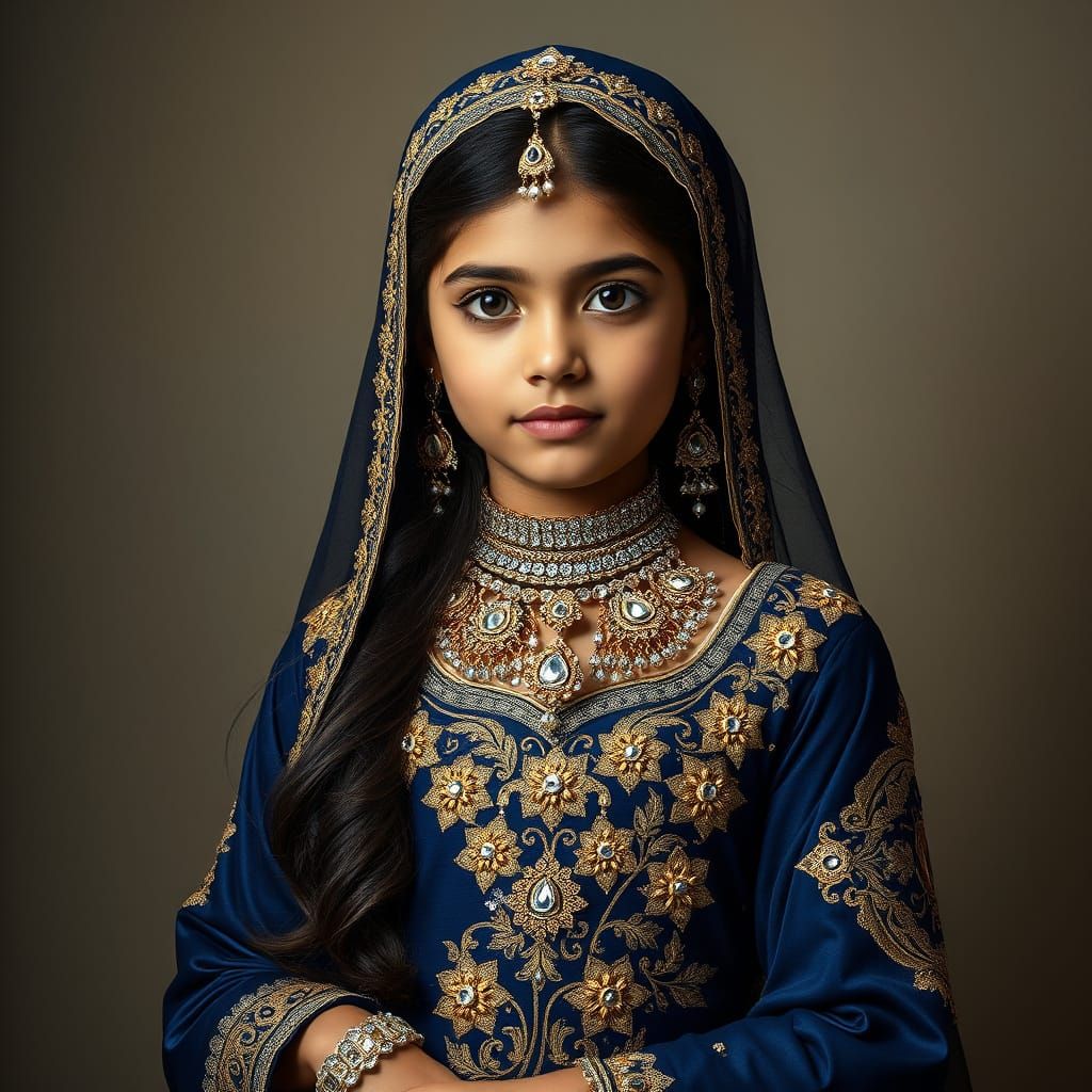 Regal Young Girl in Royal Eid Gown with Kundan Jewelry