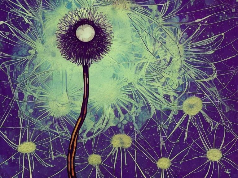 Cyberpunk Dandelion Library in Ethereal Style