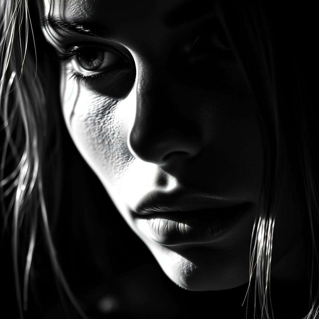 High-Contrast Black and White Portrait in Minimalist Eleganc...