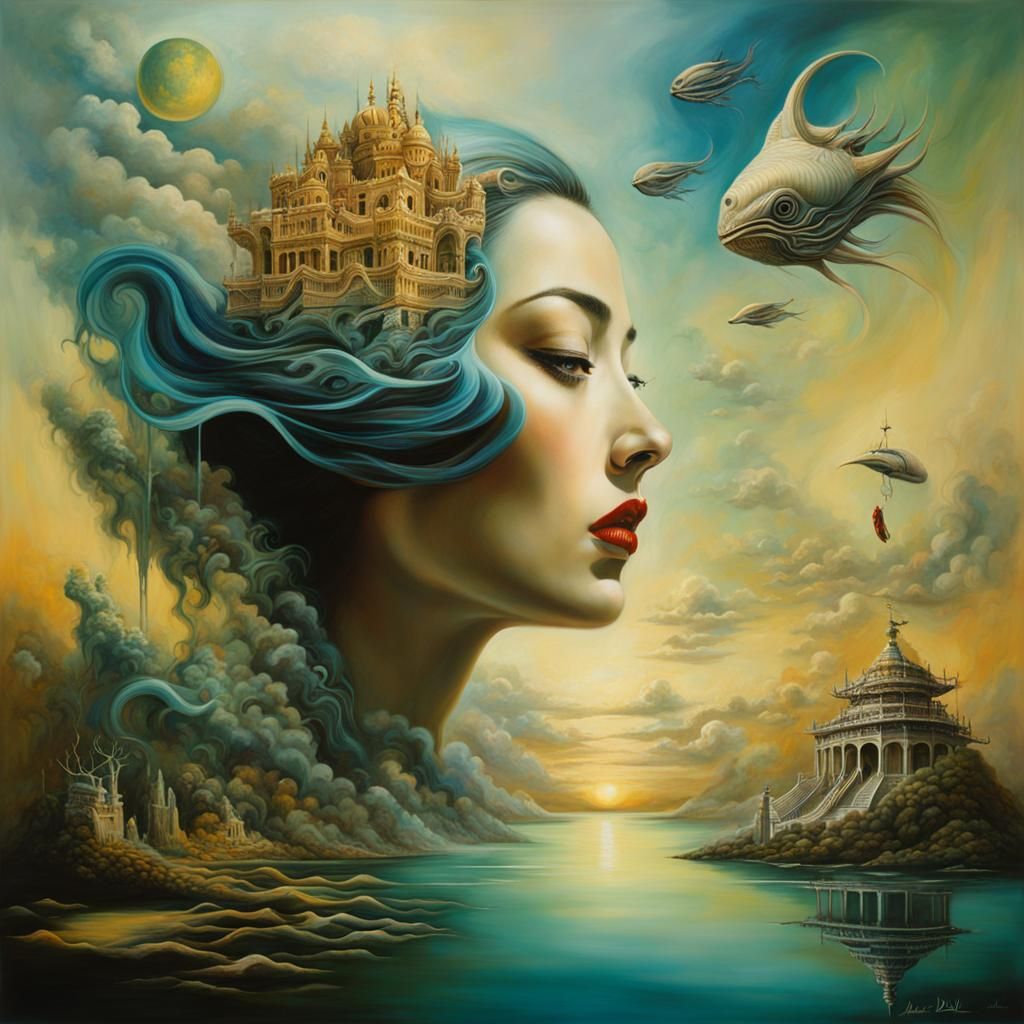 Surrealist Oil Painting with Melting Elements