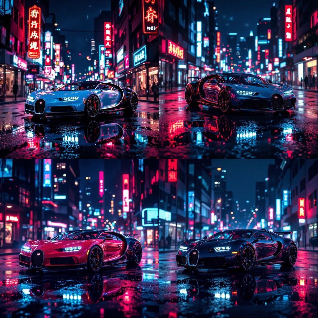 Cyberpunk Bugatti Under Neon Glow
