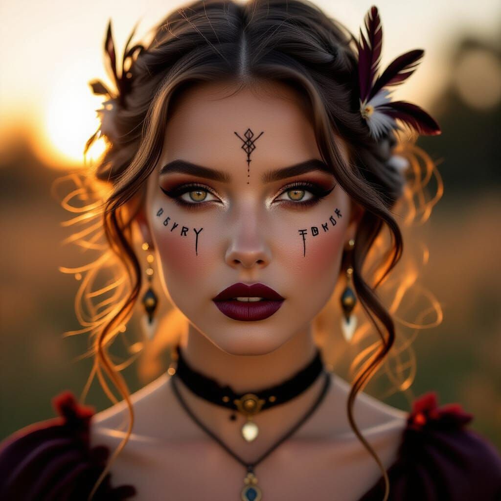 Modern Witch Portrait in Golden Hour Lighting