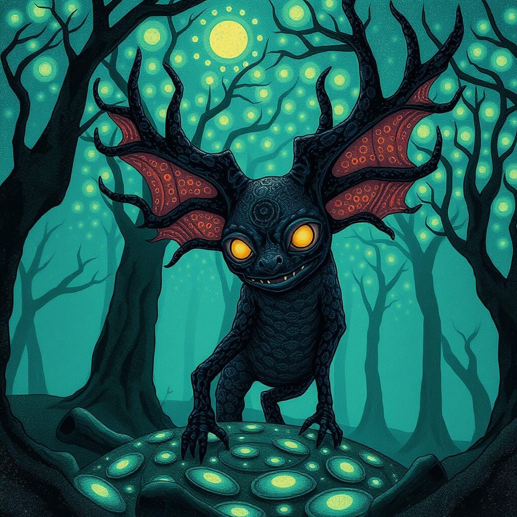 Dreamlike Primitivist Landscape from Below, in a Digital Col...