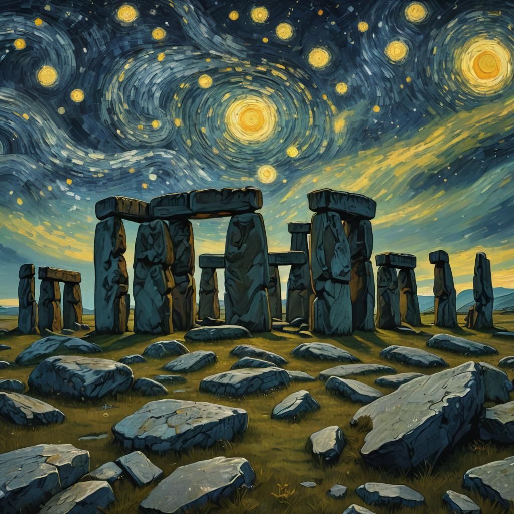 Stonehenge Dragon under Starry Night Sky