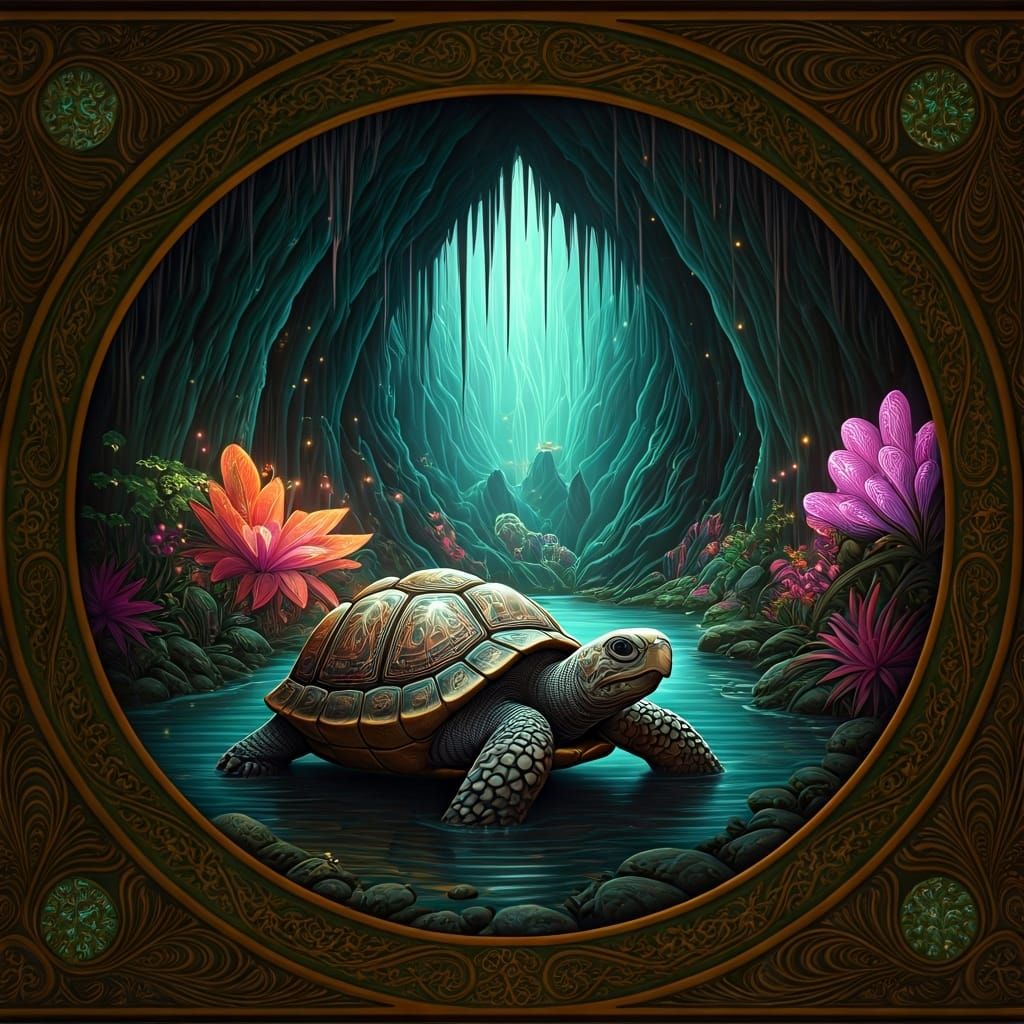 Gemstone Turtle in Luminous Cavern: Fantasy Art