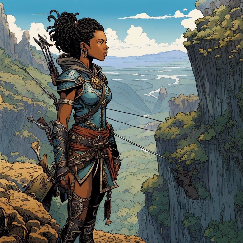 Proud Elf Archer on Cliff in Detailed Matte Painting