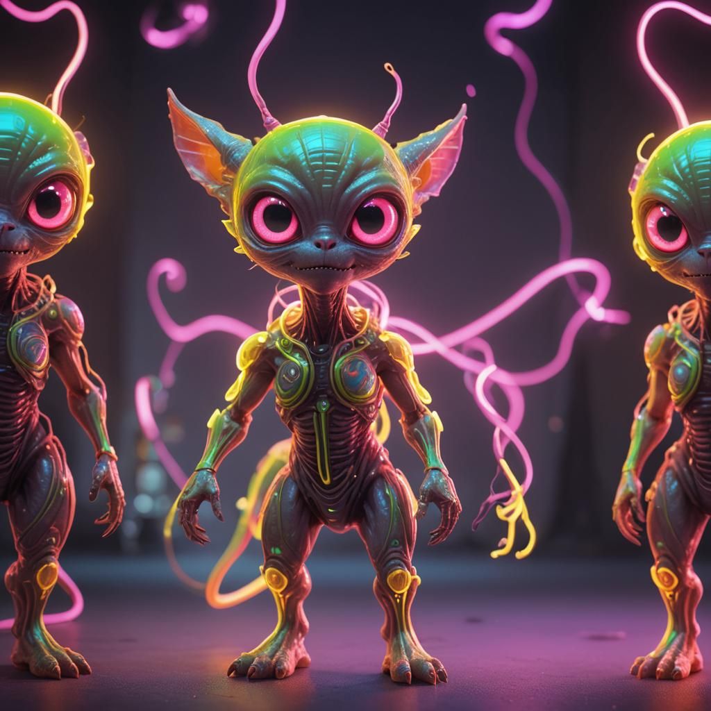Gelly Alien Monster with Neon Glow, 3D Render