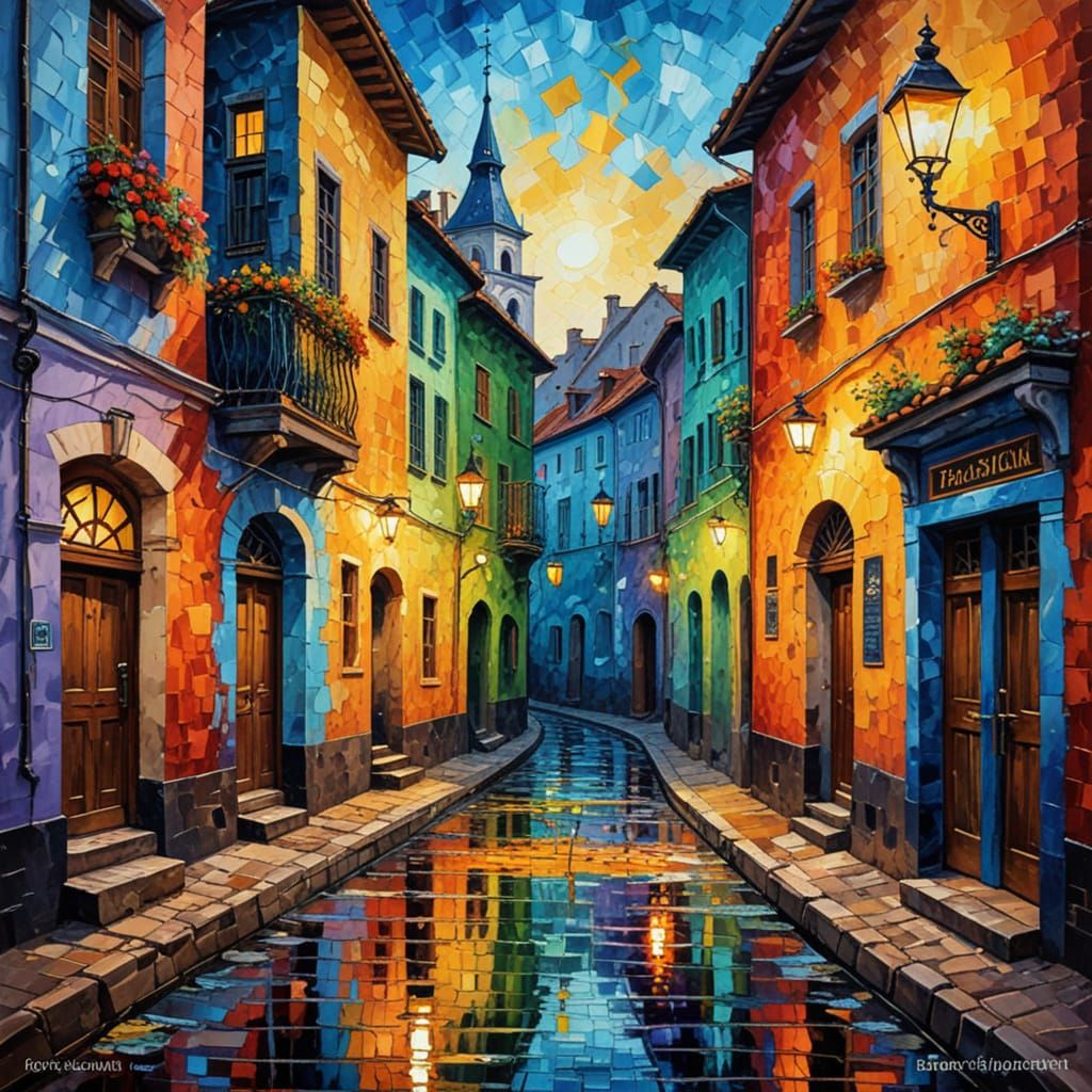 Fantasy Landscape with Three Swaying Boats in a Neo-Expressi...