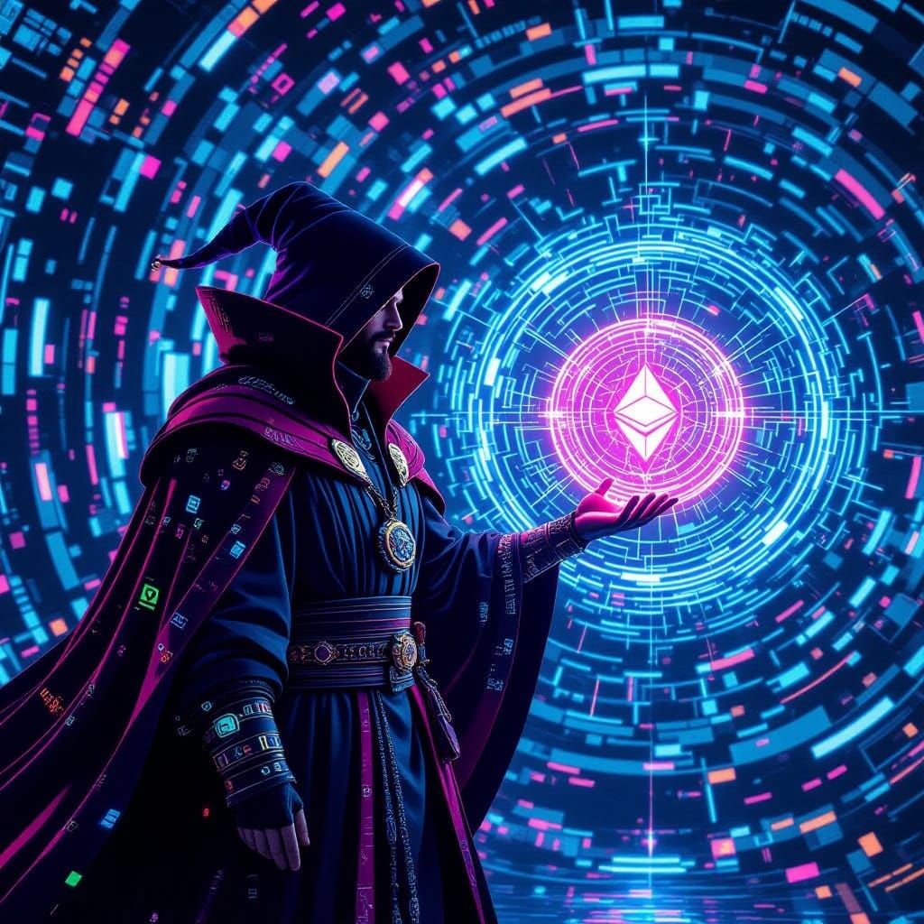 Cyberpunk Dr. Strange Conjures NFT Sorcery in a Neon Multive...