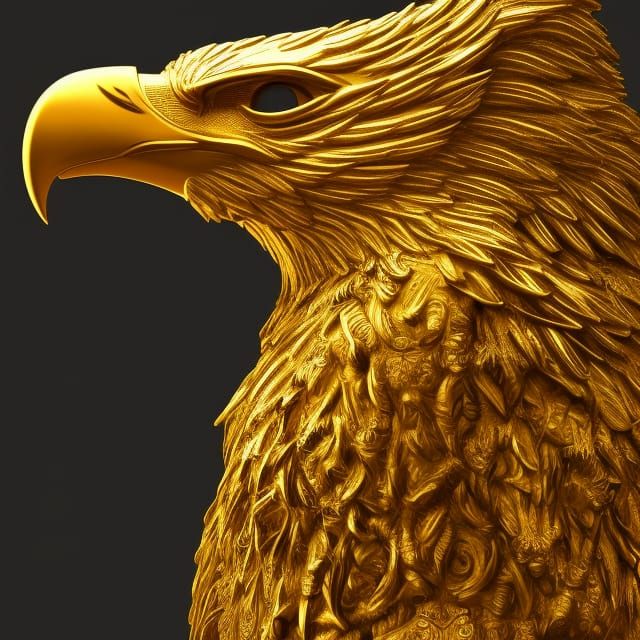 Cyberpunk Golden Eagle Statue in 8K Resolution