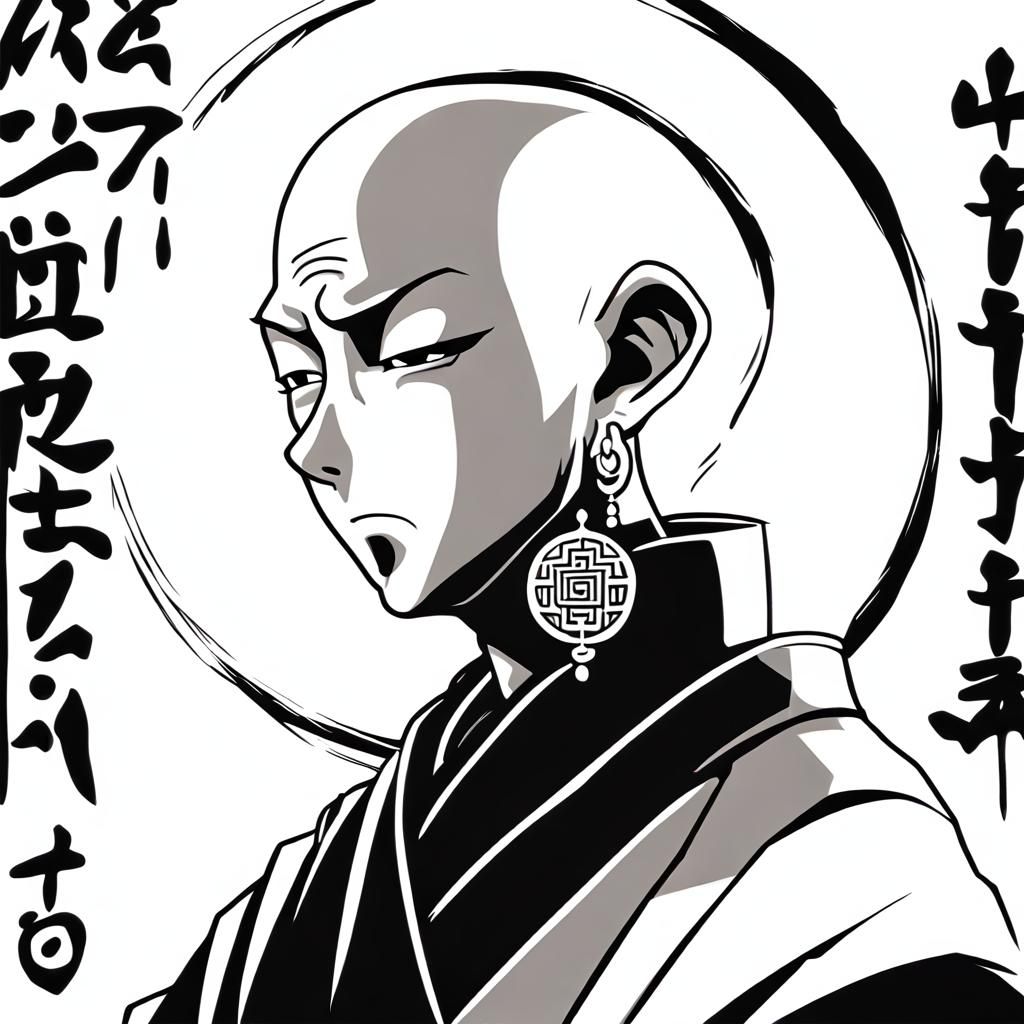 Anime-Style Portrait of a Buddhist Monk