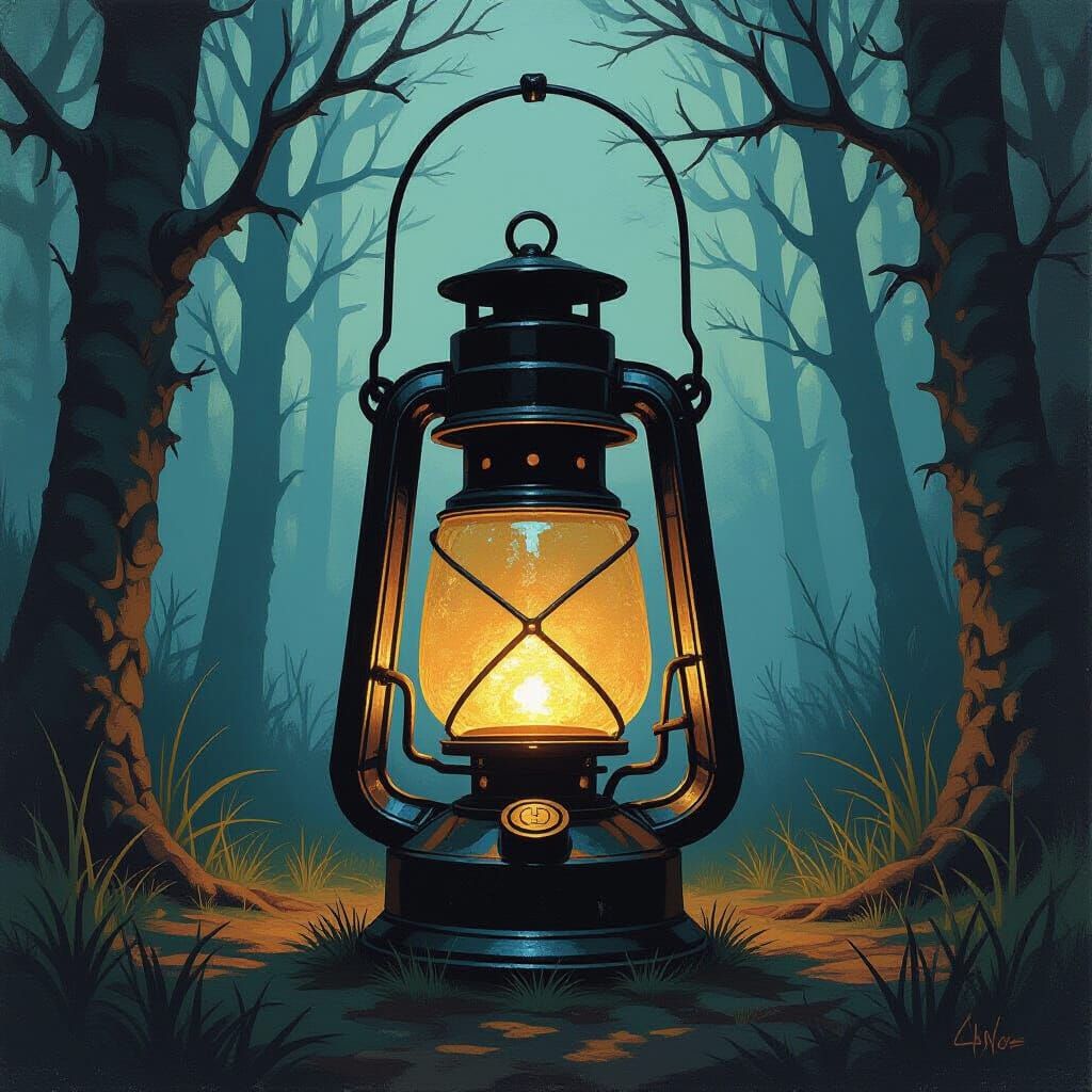 Lovecraftian Lantern in Oil Painting Style