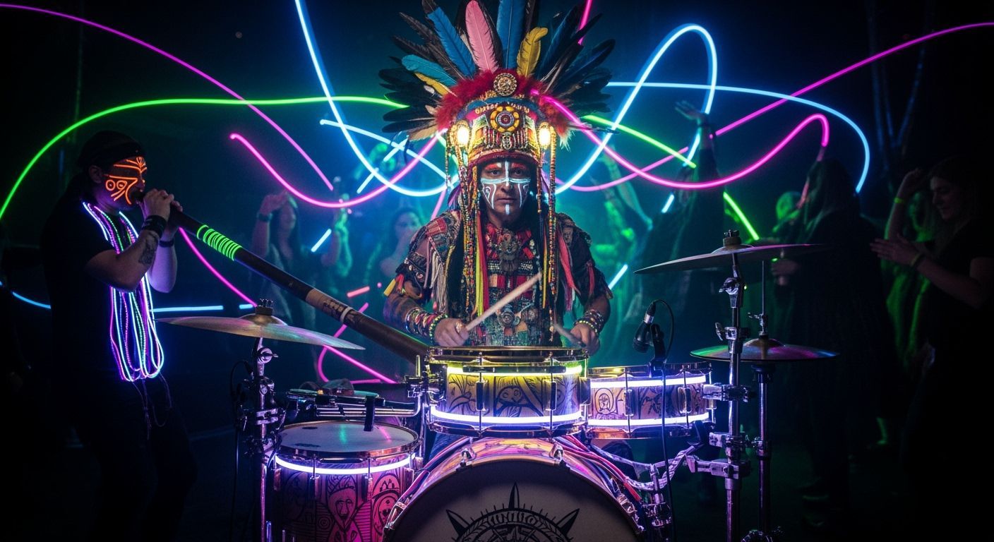 Tribal Drummer at Neon Rave