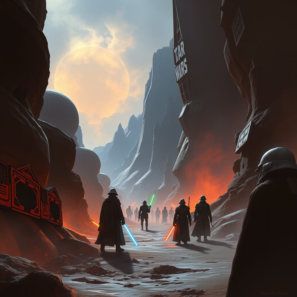 Epic Star Wars Landscape in a Nostalgic, Cyberpunk Style