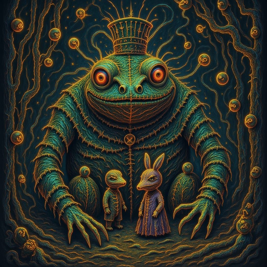 Giant Toad and Fox Bride in Forest Ceremony
