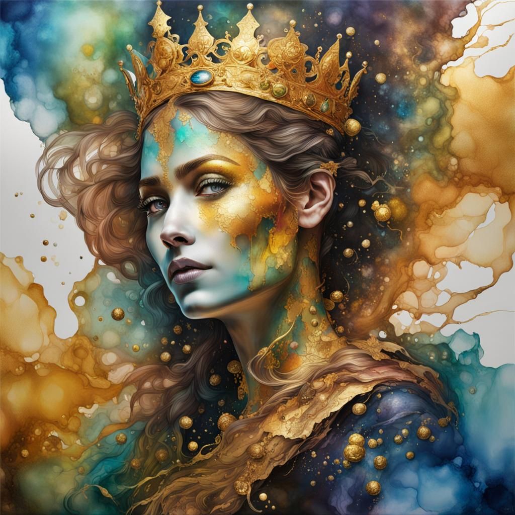 Glorified Fae Queen in Alcohol Ink Style