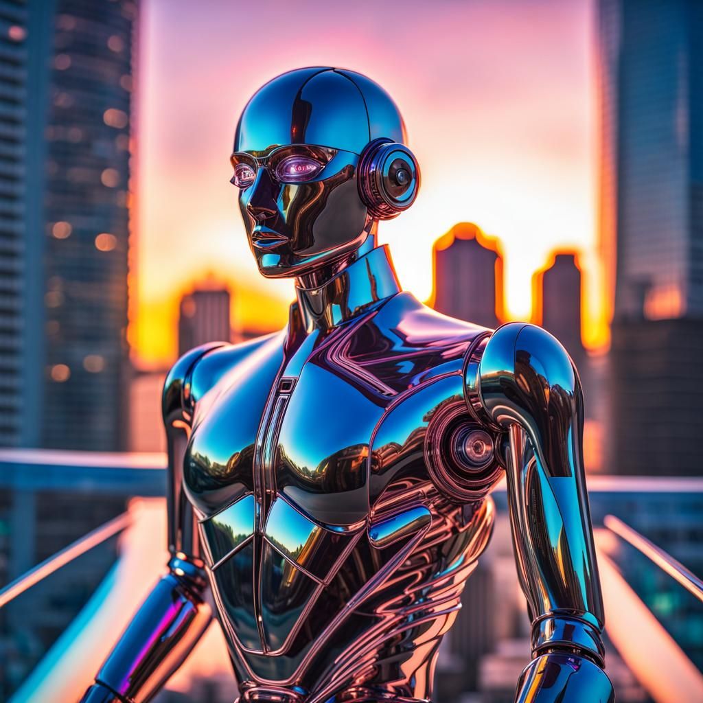Sorayama Robot on Miami Vice Rooftop at Sunset