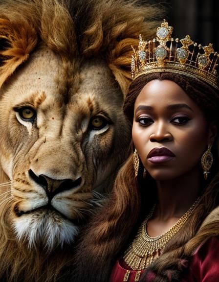 Regal Lion and Queen: A Majestic Depiction