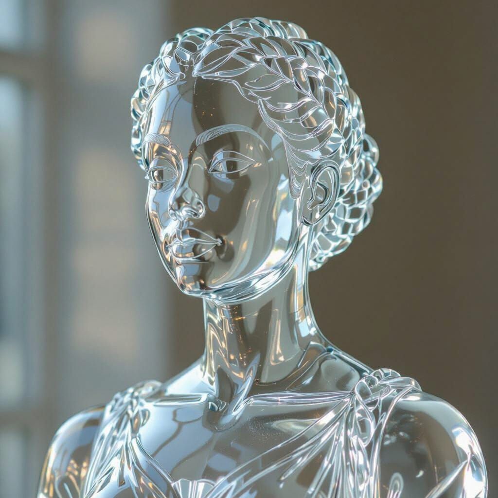 Clear Glass Bust of African American Woman in Neoclassical S...
