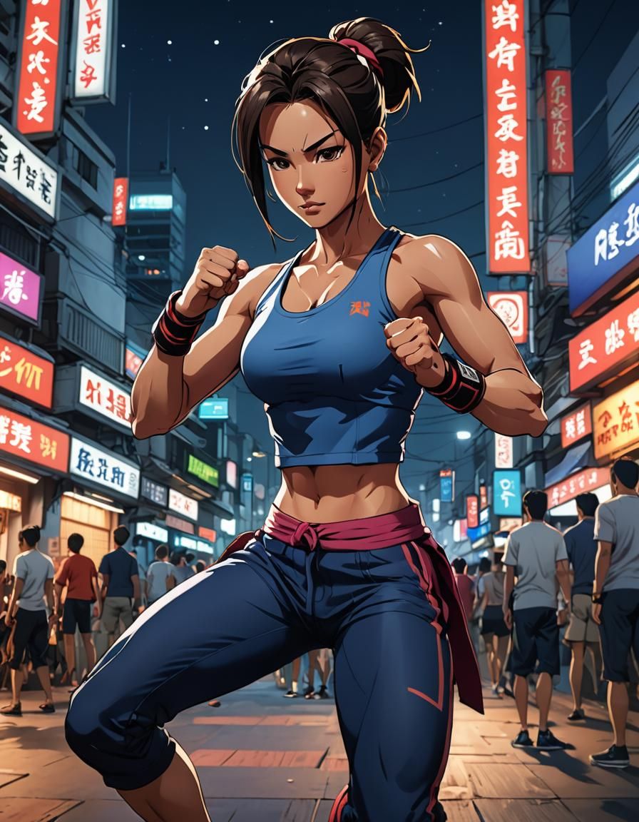 Anime Muay Thai Fighter in Bangkok Fight Club