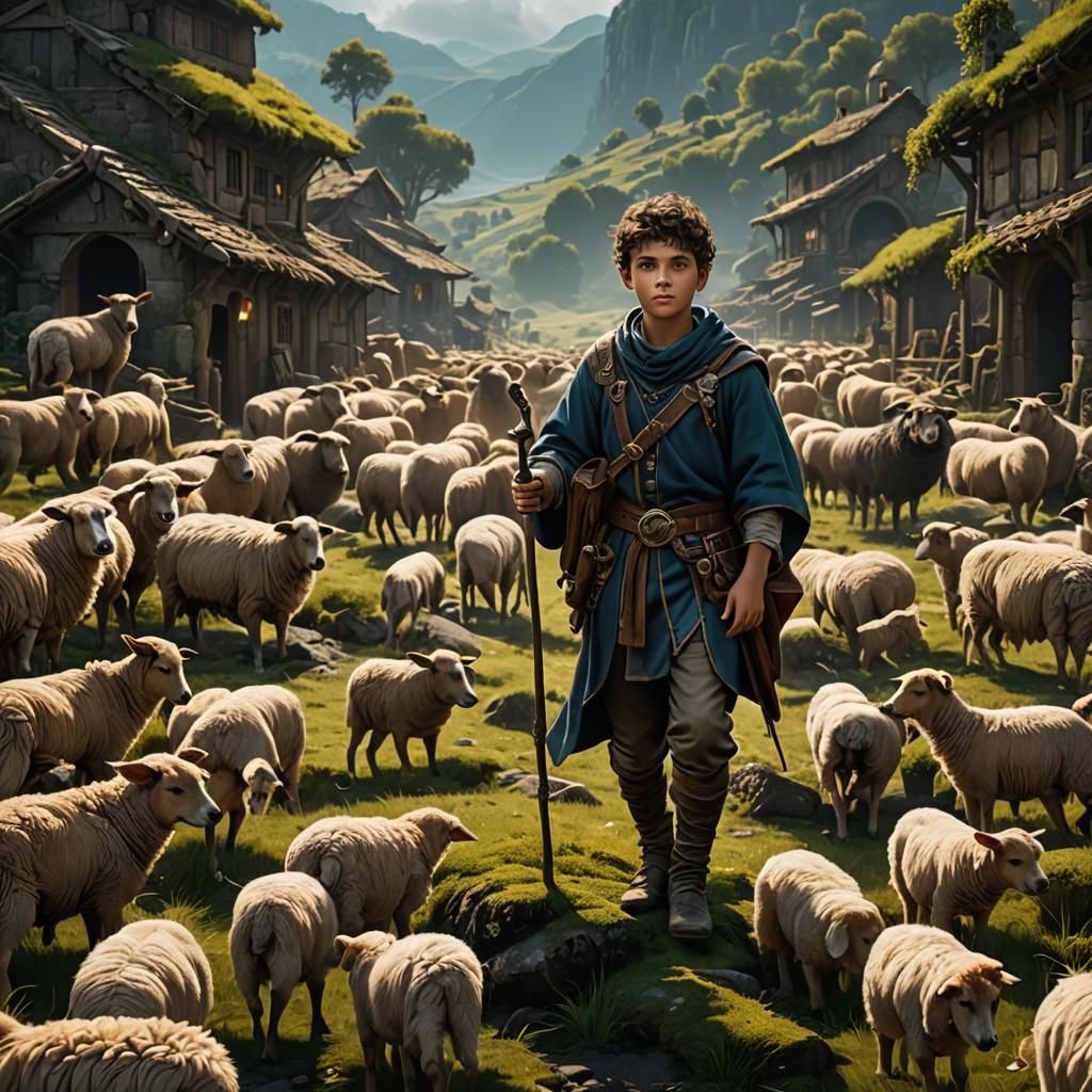Young Shepherd Boy in Detailed Matte Painting