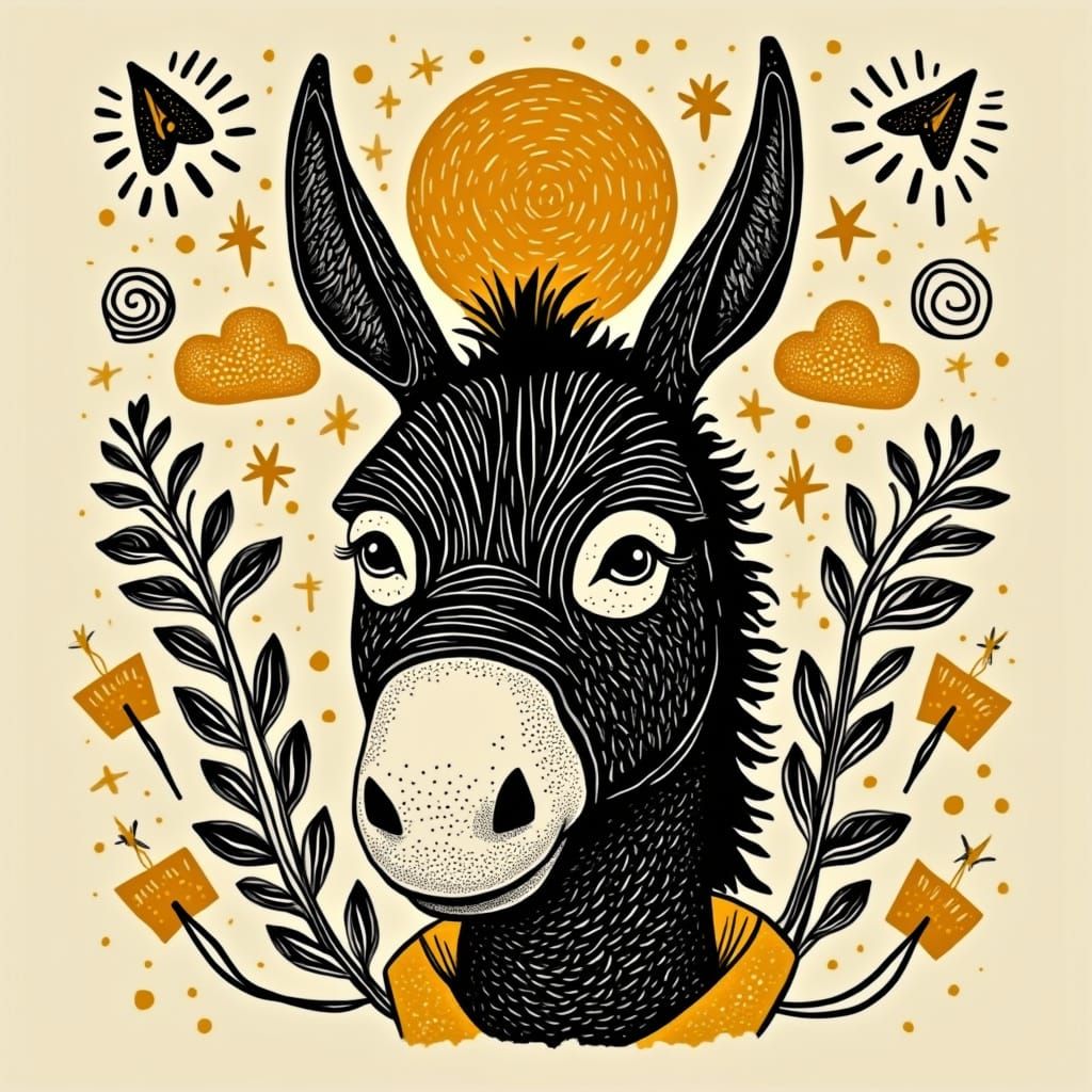 Donkey Head with Scarf: Whimsical Tattoo Illustration