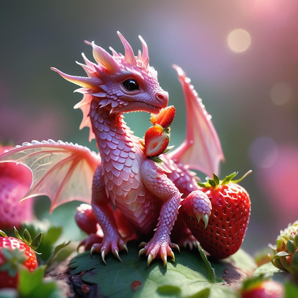 Strawberry Dragon: Whimsical Concept Art in Macro