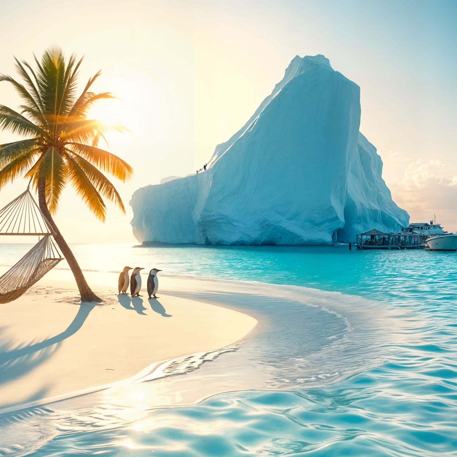 Surreal Caribbean Beach with Floating Iceberg