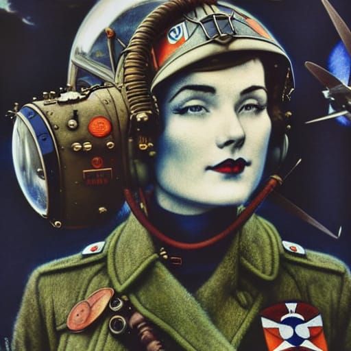 WWII Pilot in Steampunk Sci-Fi Style