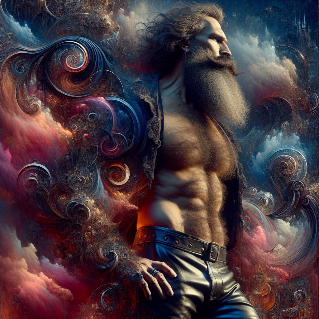 Burly Bearded Man in Leather Pants: Fantasy Art