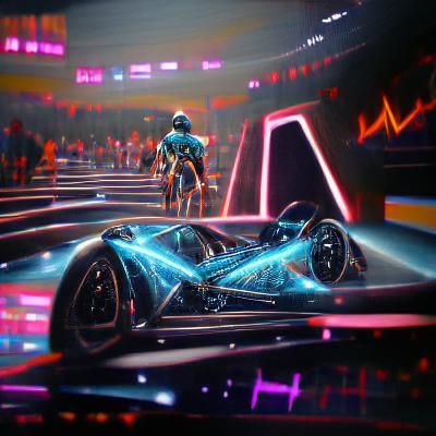 Tron Racing on Grid in Synthwave Neon Style