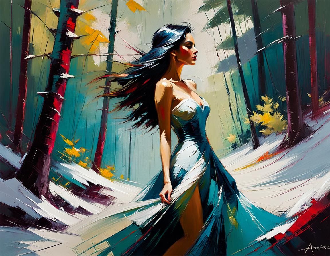 Snow White Portrait in Abstract Expressionism Style