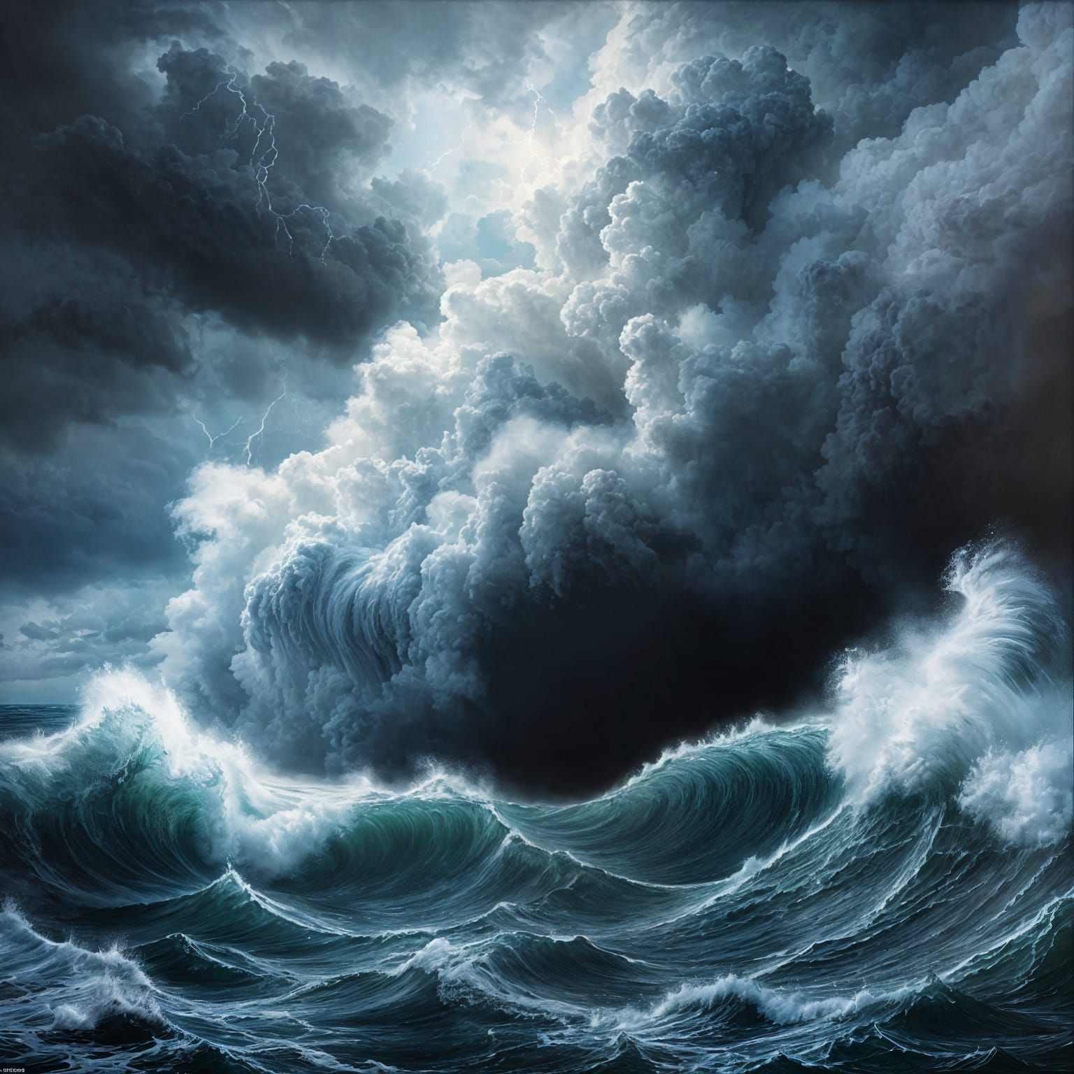 Cyberpunk Stormy Ocean in Hyperrealistic Oil Painting Style