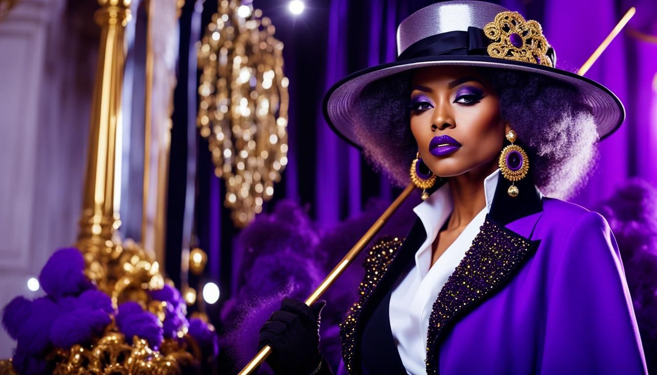 Glamour Portrait of Woman with Afro in Haute Couture