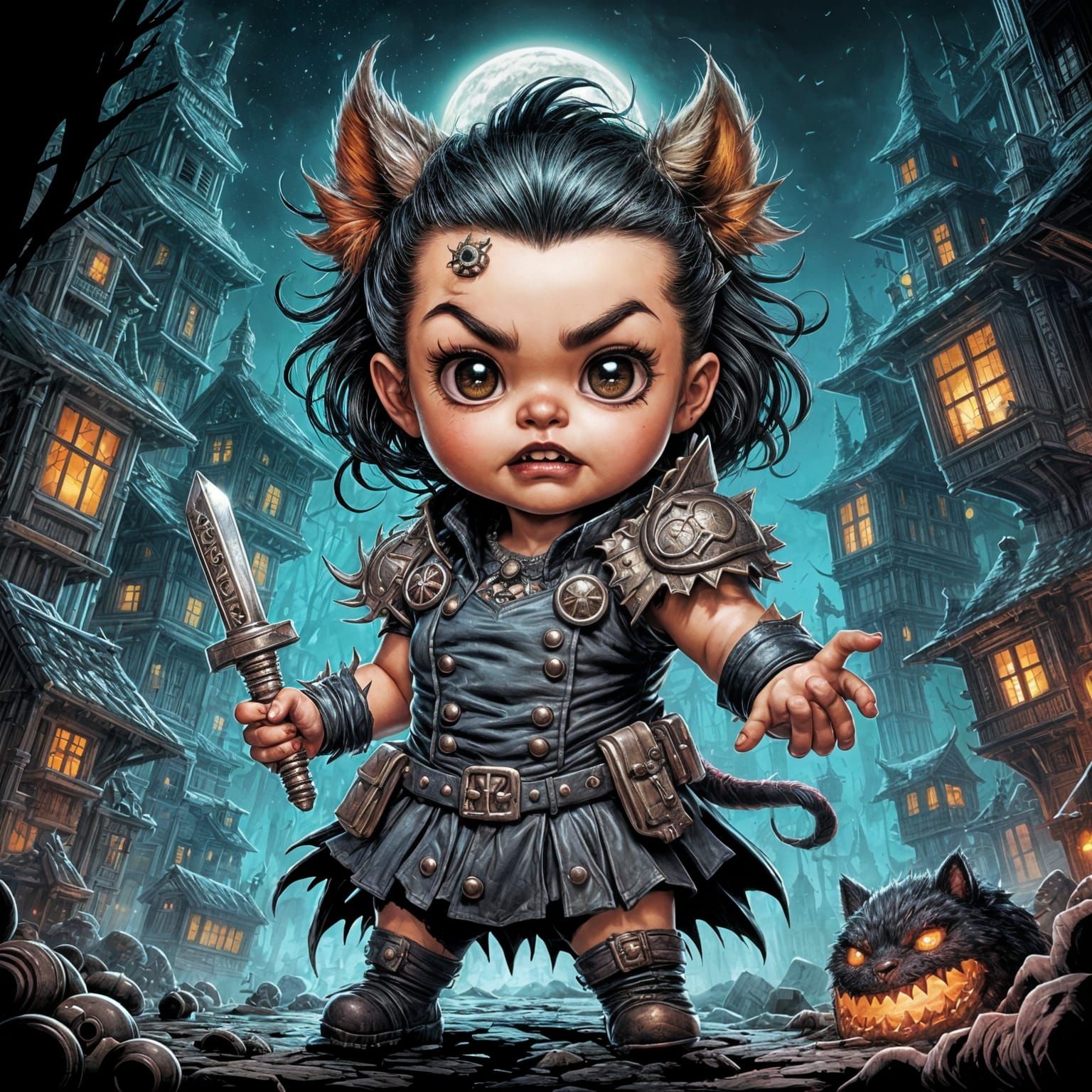 Horrorpunk Chibi Werewolf Princess in Hellscape