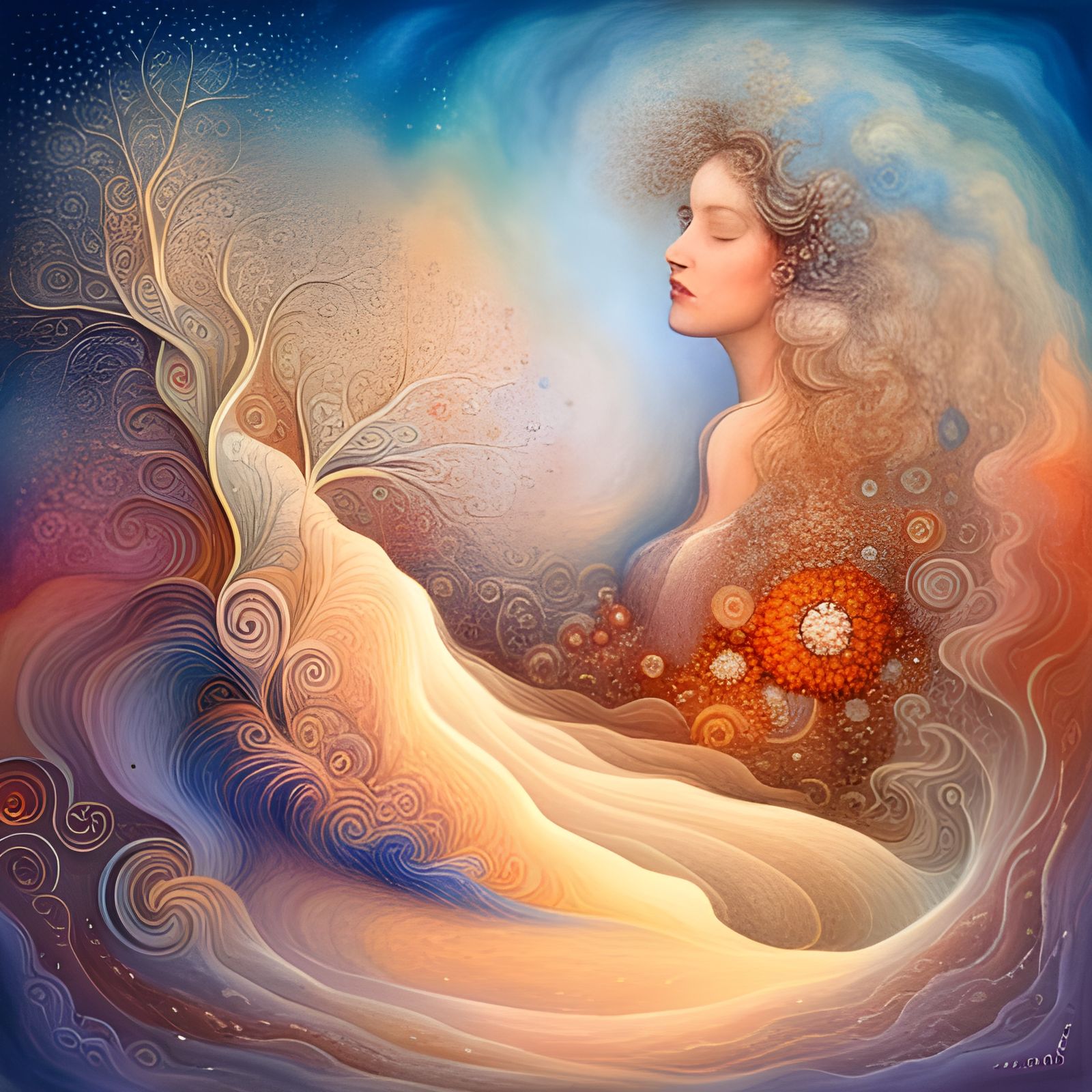 Cosmic Sandstorm with Fractal Flowers, Digital Art