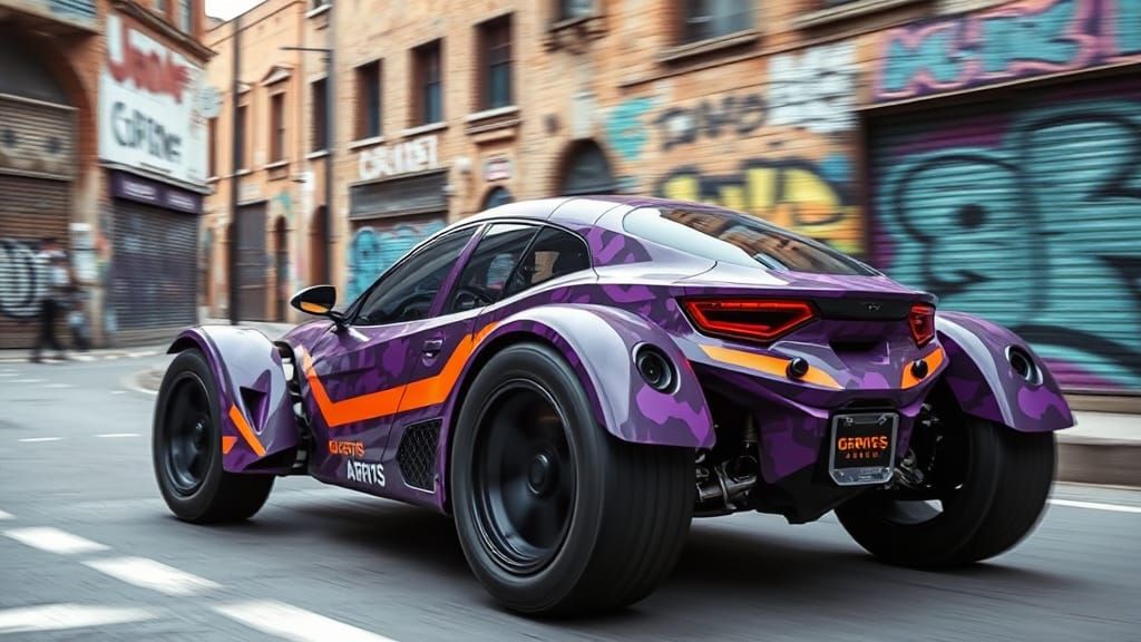 Cyberpunk Bubble Car Races Down Gritty Street