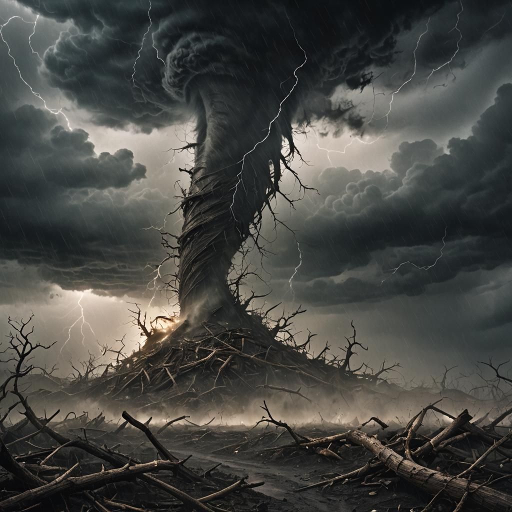 Dark Fantasy Tornado Rages Across Wasteland