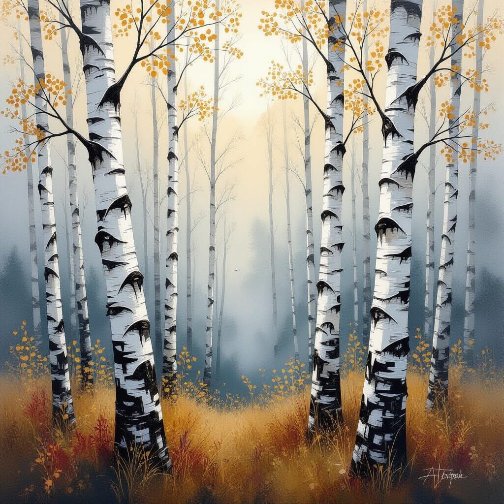Watercolor Birch Trees with Misty, Dreamy Ambiance